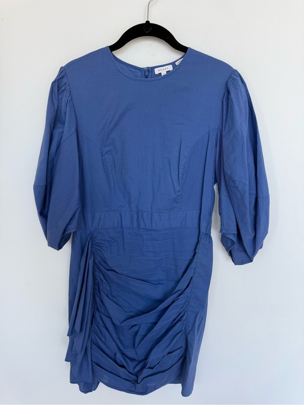 RHODE Cobalt Blue Pia Puff-Sleeve Ruched Mini Dress Size Small - Picture 5 of 8